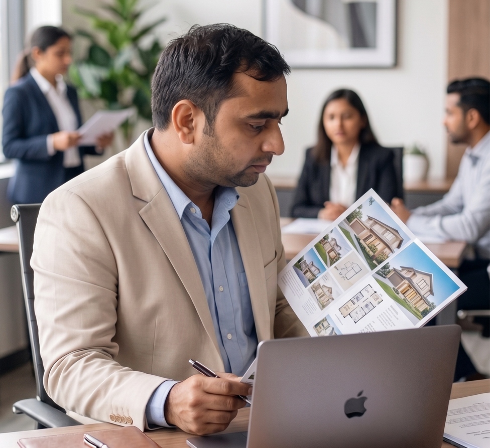 Mr. Yash Pal Goyal in his real estate consulting office